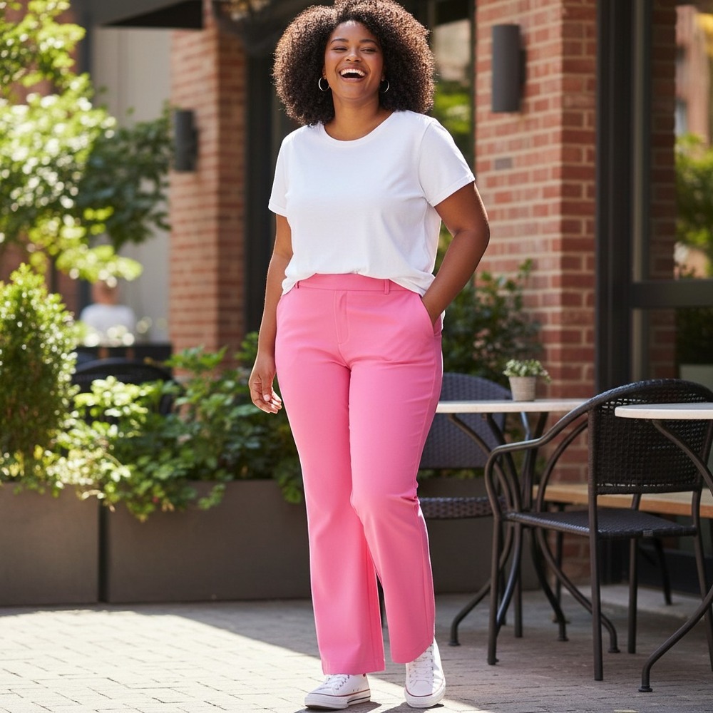 Eloquii Plus Size 18 Bootcut Trouser Pants Bubblegum Pink Preppy Barbiecore